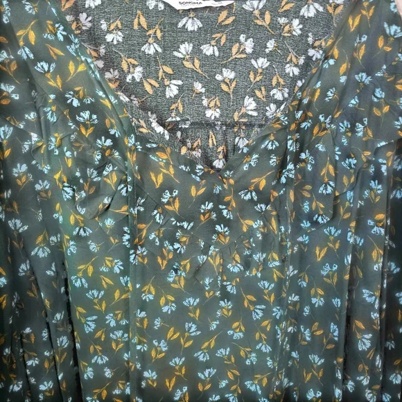 Floral Blouse Womens 4X Green Ruffle Long Sleeve Tie Neck NWT Plus - Picture 7 of 10